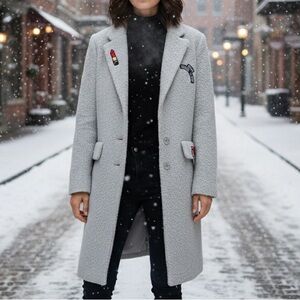 Rare HPLY City Shanghai Designer Wool Coat - Whimsical Patches & Pop Art